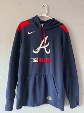 Nike MLB Atlanta Braves Authentic Collection Therma Hoodie Navy Red Mens XL